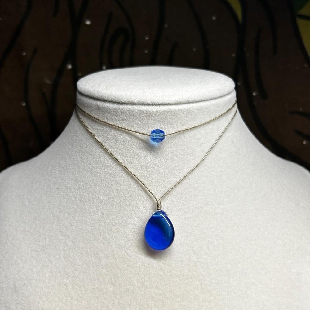 Sapphire blue czech glass dainty layering set adjustable boho chic indie grunge